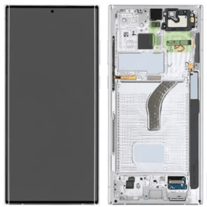 (F) Samsung Galaxy S22 Ultra OLED skærm med ramme (Phantom White) (Original) - (FJERNLAGER)